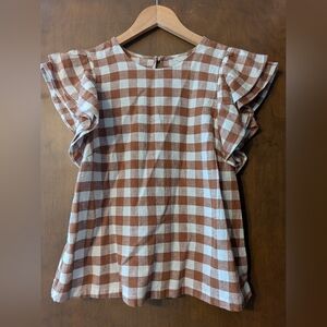 Gingham Flutter Sleeve Top